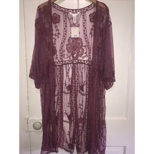 Lauren Conrad Coquette Fairy Cottage Hippie Rose Lace Sheer Long Duster OS NWT